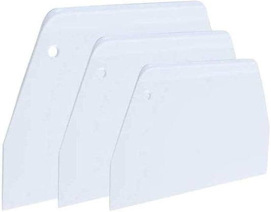 Luckycivia 3-Piece Trapezoidal Plastic Scraper - Multi-Function Kitchen Tool for Pizza Dough, Pastry, Cake (White)