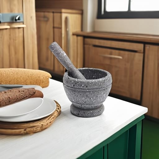 Resin Mortar and Pestle Set, Guacamole Bowl Molcajete Grinder Garlic Spices Herbs Mortar Pestle Set, Great for Guacamole Spice,Cooking Tools Supplies, Small 4.3 Inch Holds 1.5 Cups,Not Made by Stone