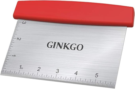 GINKGO Bench Dough Scraper Chopper Stainless Steel Kitchen Utensil Multipurpose Pastry/Food Cutter Scraper Tool for Cake, Pizza, Bread, BBQ - Red