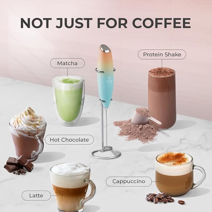 Zulay Kitchen Powerful Milk Frother Wand With 4 AA Duracell Batteries - Ultra Fast Handheld Drink Mixer - Electric Whisk Foam Maker for Coffee, Lattes, Cappuccino, Matcha & Creamer