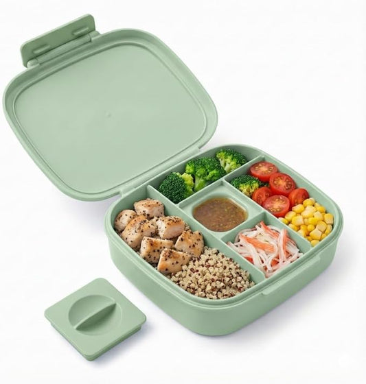 L&A's Bento Lunch Box for Kids and Adults - Leakproof 5-Compartment Lightweight Food Container, Large Capacity Meal Prep for School and Work, BPA-Free, Microwave & Dishwasher Safe (Green)