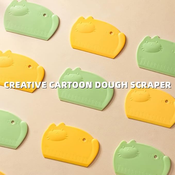 Silicone Dough Scraper with Scale Cartoon Food Grade Baking Scrapers Dough Cutters Food Scrappers for Bread Dough Baking Cake Fondant Icing Silicone Bench Scraper for Sourdough, 2 Pcs, Green & Yellow