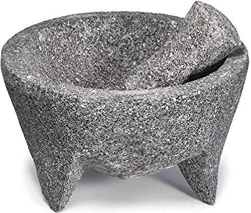 Made in Mexico Guacamole Maker Grande Genuine Mexican Manual Guacamole Salsa Maker Volcanic Lava Rock Stone Molcajete/Tejolote Mortar and Pestle Herbs Spices Grains 8" Large Mexicano