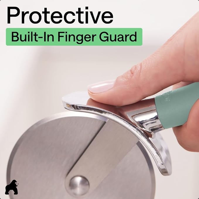 GORILLA GRIP BPA-Free Large Pizza Cutter Wheel, 9 Inch, Sharp Stainless Steel Blade, Slip Resistant Handle with Thumb Guard Protection, Slice Thick or Thin Pizzas, Pie, Pastries in Seconds, Mint