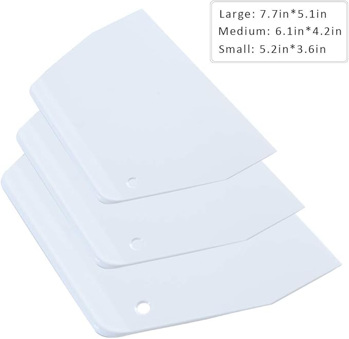 Luckycivia 3-Piece Trapezoidal Plastic Scraper - Multi-Function Kitchen Tool for Pizza Dough, Pastry, Cake (White)