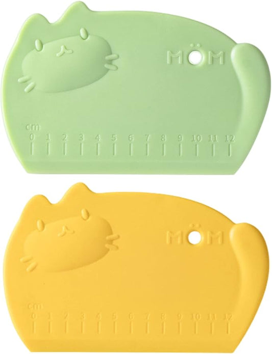 Silicone Dough Scraper with Scale Cartoon Food Grade Baking Scrapers Dough Cutters Food Scrappers for Bread Dough Baking Cake Fondant Icing Silicone Bench Scraper for Sourdough, 2 Pcs, Green & Yellow