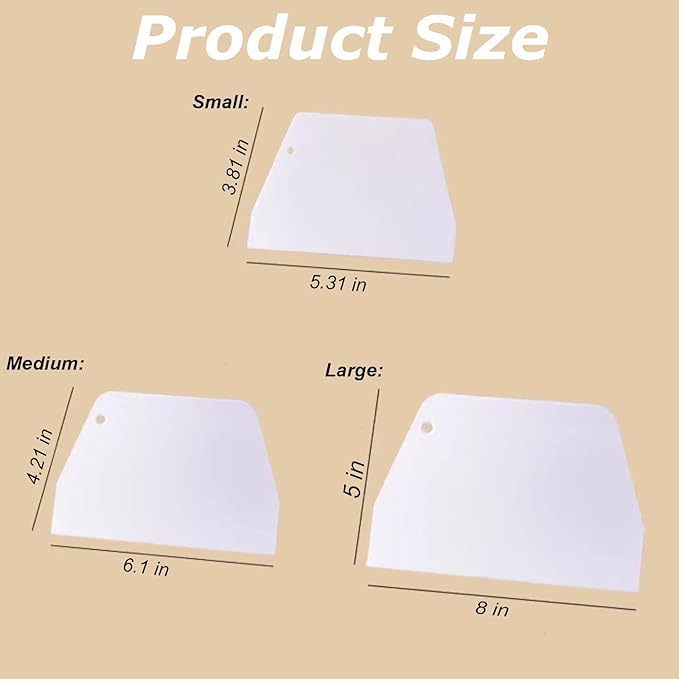 3 Piece Plastic Dough Scraper, Food Grade Trapezoidal Bread Scraper Bowl Scraper Set Multipurpose Kitchen Food Scraper for Bread Cake Fondant Icing Cream Pizza Making Size L M S