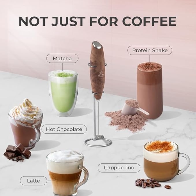 Zulay Kitchen Powerful Milk Frother Wand With 4 AA Duracell Batteries - Ultra Fast Handheld Drink Mixer - Electric Whisk Foam Maker for Coffee, Lattes, Cappuccino, Matcha & Creamer