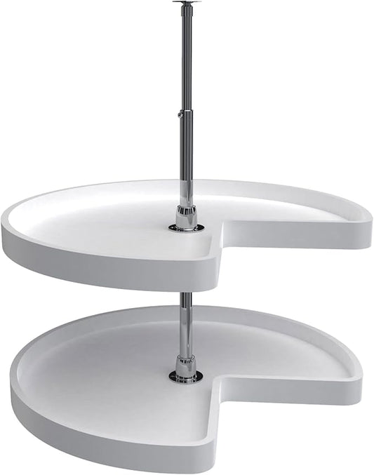 Rev-A-Shelf 28" Kidney Shaped Dual Tier Lazy Susan Shelf Organizer for Corner Base Kitchen Cabinets, Plastic Home Storage, White, 6472-28-11-52