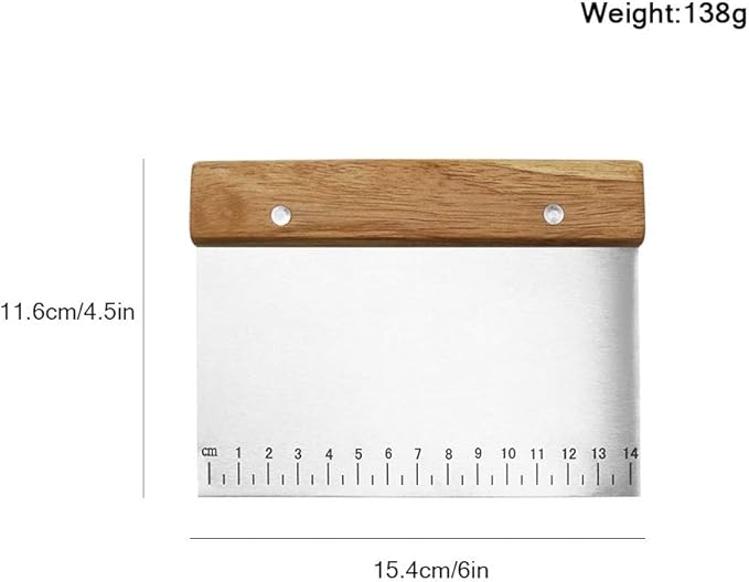 Stainless Steel Pastry Scraper - Dough Bench Scraper Bread Cutter Chopper with Non-Slip Wooden Handle and Measuring Scales for Kitchen