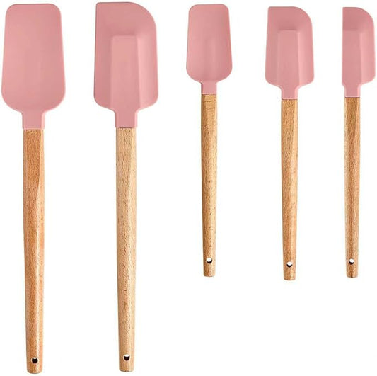 Pink Silicone Spatula Set, Food Grade Rubber Spatula-5 Piece Nonstick Rubber Spatulas, Spoonula, Jar Scraper for Cooking, Baking, Mixing,
