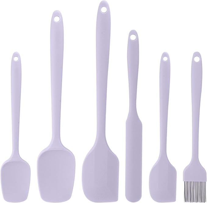 Silicone Spatula Set of 6, Heat-Resistant Food Grade, Nonstick Rubber Kitchen Utensils with Stainless Steel Core for Cooking, Baking & Mixing (Purple)