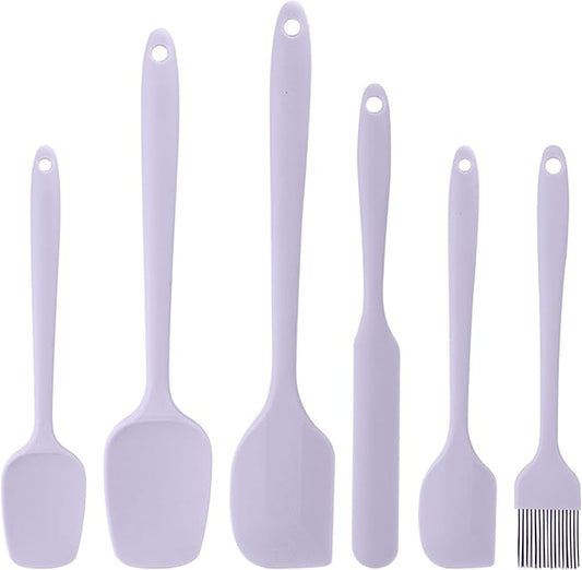 Silicone Spatula Set of 6, Heat-Resistant Food Grade, Nonstick Rubber Kitchen Utensils with Stainless Steel Core for Cooking, Baking & Mixing (Purple)