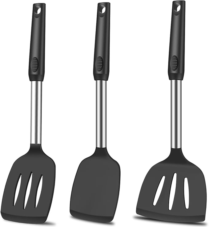 Spatula Set Silicone Heat Resistant for Nonstick Cookware Rubber Silicone Spatula Turner Fish, Large Nonstick Plastic Egg Wok Spatula for kitchen use Cooking Utensils Set