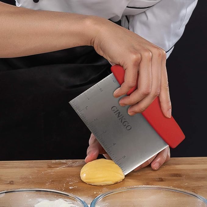 GINKGO Bench Dough Scraper Chopper Stainless Steel Kitchen Utensil Multipurpose Pastry/Food Cutter Scraper Tool for Cake, Pizza, Bread, BBQ - Red