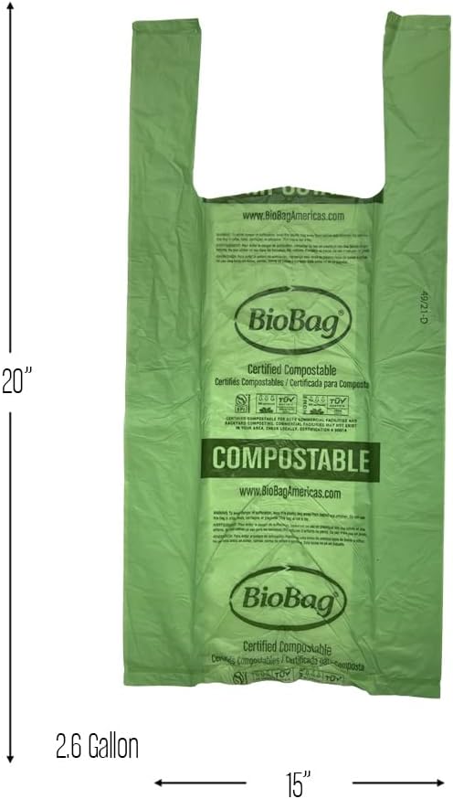 2.6 Gallon Compostable Bags with Handles by BioBag, 150 Count, BPI Certified, Meets ASTM D6400 Standards, Made in USA, Easy-Carry Kitchen Bin Liners