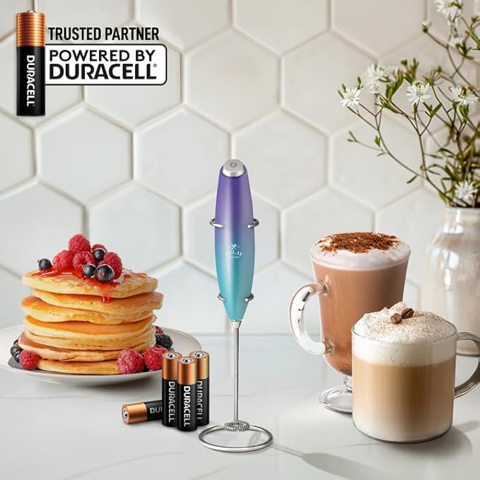 Zulay Kitchen Powerful Milk Frother Wand With 4 AA Duracell Batteries - Ultra Fast Handheld Drink Mixer - Electric Whisk Foam Maker for Coffee, Lattes, Cappuccino, Matcha & Creamer