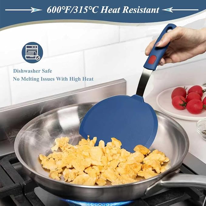 Silicone Spatula,Heat Resistant Kitchen Utensils for Nonstick Cookware, Spatulas Turner with Seamless Thin Edges for Pancakes, Eggs, Fish (Half-Round blue)