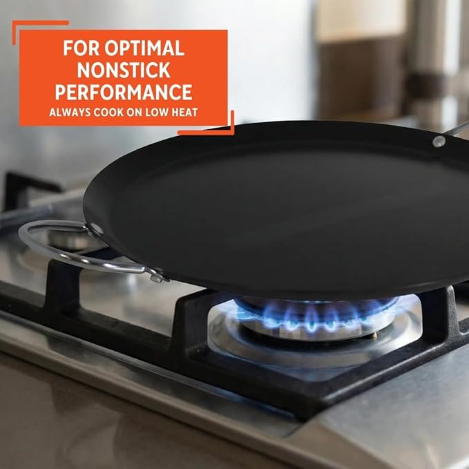 IMUSA 11in Carbon Steel Nonstick Round Comal with Metal Handles, Black