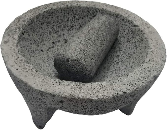 Made in Mexico Genuine Mexican Manual Guacamole Salsa Maker Volcanic Lava Rock Stone Molcajete/Tejolote Mortar and Pestle Herbs Spices Grains 8" Large