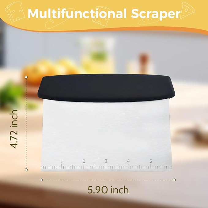 Bench Scraper, Stainless Steel Scraper Food Tool,Dough Scraper and Pastry Cutter With Scale,Food Chopper Baking Supplies Kitchen Gadgets (Black)
