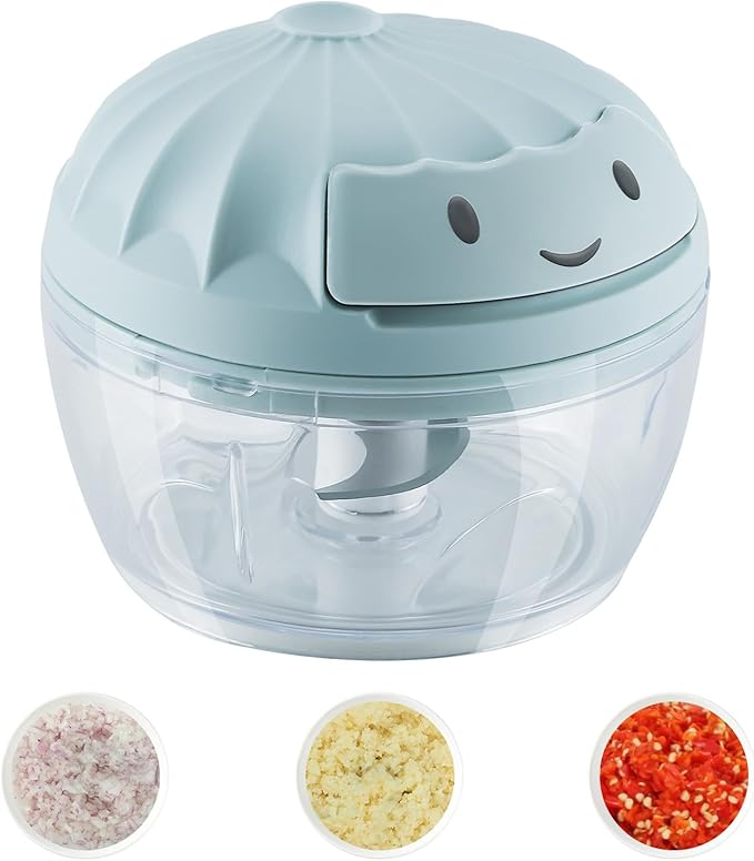 Garlic Chopper Mini Manual Hand Food Chopper for Kitchen Onion Dicer Crusher Garlic Mincer Blue 160ml