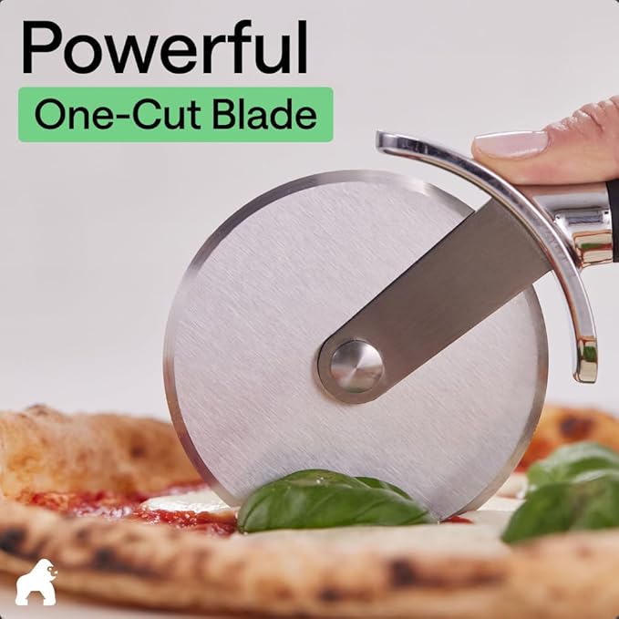 GORILLA GRIP BPA-Free Large Pizza Cutter Wheel, 9 Inch, Sharp Stainless Steel Blade, Slip Resistant Handle with Thumb Guard Protection, Slice Thick or Thin Pizzas, Pie, Pastries in Seconds, Black