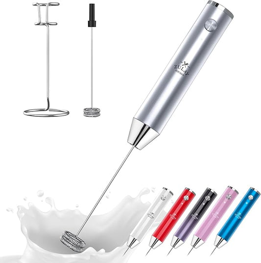 Zulay Kitchen Rechargeable Milk Frother Handheld Lux - Powerful 2-Speed Motor, Waterproof, 2000mAh Battery - Drink Mixer for Latte, Cappuccino, Matcha & Protein Powder - Pure Silver