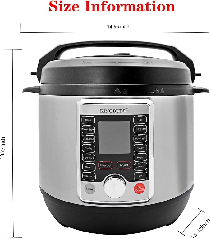 KINGBULL 12-in-1 Electric Pressure Cooker, Slow Cooker, Rice Cooker, Steamer, Sauté, Yogurt Maker & Warmer, One-Touch Programs,Support DIY,Stainless Steel/Black. (8 Quart)