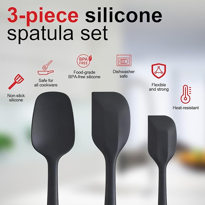 Silicone Spatula Set - Rubber Spatula - 600°F Heat Resistant Baking Spoon & Spatulas(Black)