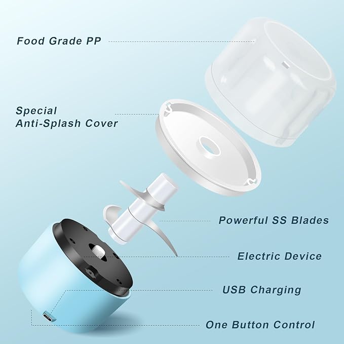 Garlic Chopper, 250ML Portable Electric Garlic Chopper with USB Charging Function, Wireless Food Processor for Chili, Fruit, Meat, Ginger, Onion etc
