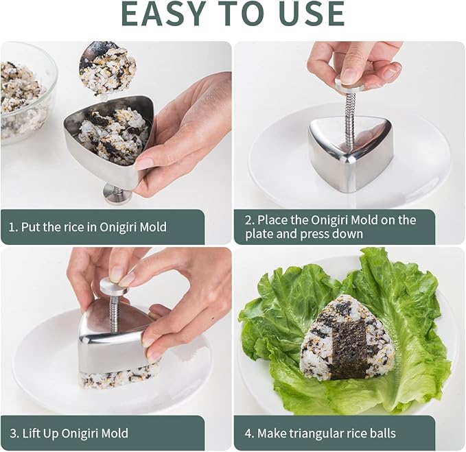 3 Pack Onigiri Mold Stainless Steel, Musubi Mold Rice Kit, Maker Press, Classic Triangle Rice Ball Maker Sushi Set for Kid Lunch Bento and Home DIY