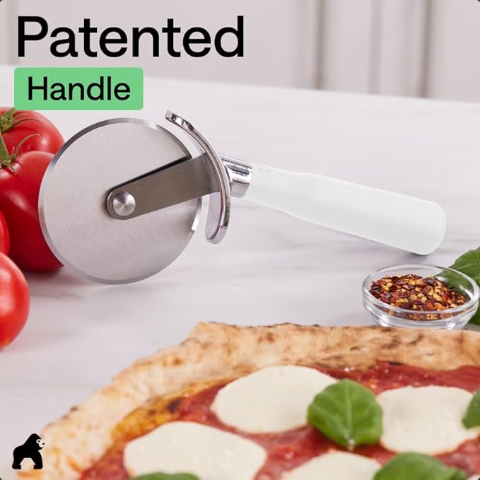 GORILLA GRIP BPA-Free Large Pizza Cutter Wheel, 9 Inch, Sharp Stainless Steel Blade, Slip Resistant Handle with Thumb Guard Protection, Slice Thick or Thin Pizzas, Pie, Pastries in Seconds, White