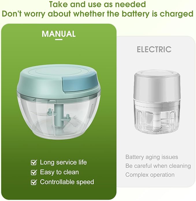 Garlic Mincer Mini Manual Hand Food Chopper with Container Kitchen Onion Vegetable Cutter Veggie Chopper Blue 500ml