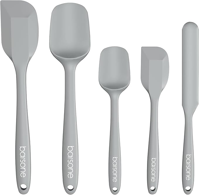 Barsone 5-Piece Silicone Spatula Set - Heat Resistant 446°F Food Grade BPA Free, Nonstick Cookware Safe Dishwasher Safe Kitchen Tools for Baking, Cooking, Stirring, Multicolor. (Grey)