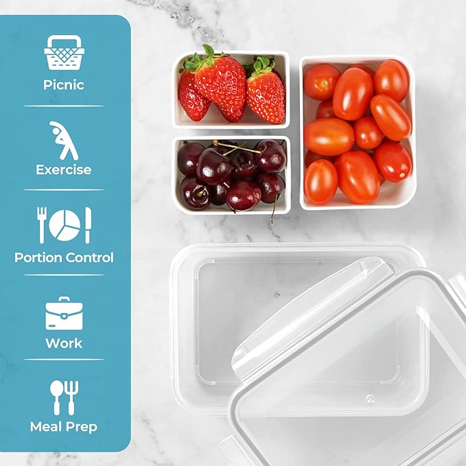 carrotez Food Storage Container with 3 Removable Compartments (Asymmetrical), Reusable, BPA Free, 4.64 Cup (1100ml)