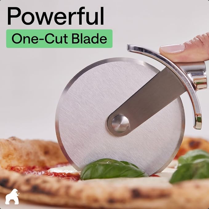 GORILLA GRIP BPA-Free Large Pizza Cutter Wheel, 9 Inch, Sharp Stainless Steel Blade, Slip Resistant Handle with Thumb Guard Protection, Slice Thick or Thin Pizzas, Pie, Pastries in Seconds, White