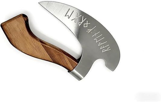 Pizza Cutter Chef Pizza Axe, Camping Knives Tools Pizza Cutter Mezzaluna Ulu Knife Viking Butcher Cleaver Super Steel Wooden Handle Sharp Rocker Slicer Stainless Steel Blade (walnut wood, 5.1inch)