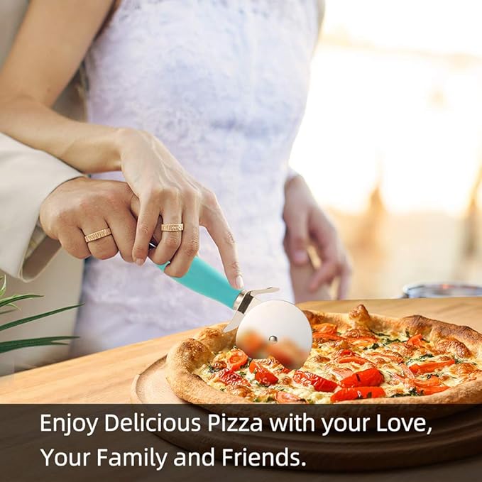 SCHVUBENR Premium Pizza Cutter Wheel - Ultra Sharp Stainless Steel Pizza Slicer with Non-Slip Soft Grip Handle - Multi-Purpose Cutter for Pizza, Dough & Pastry - Dishwasher Safe, Easy to Clean - Blue