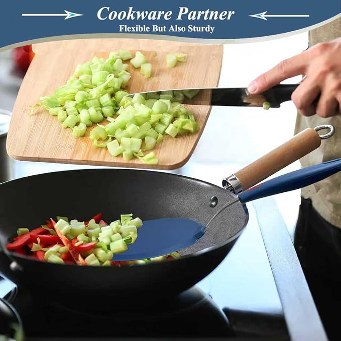 Silicone Spatula,Heat Resistant Kitchen Utensils for Nonstick Cookware, Spatulas Turner with Seamless Thin Edges for Pancakes, Eggs, Fish (Half-Round blue)