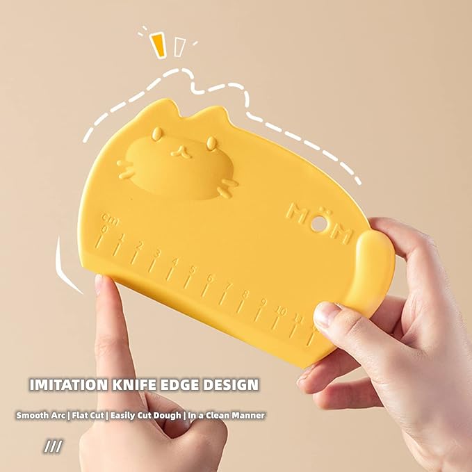 Silicone Dough Scraper with Scale Cartoon Food Grade Baking Scrapers Dough Cutters Food Scrappers for Bread Dough Baking Cake Fondant Icing Silicone Bench Scraper for Sourdough, 2 Pcs, Green & Yellow