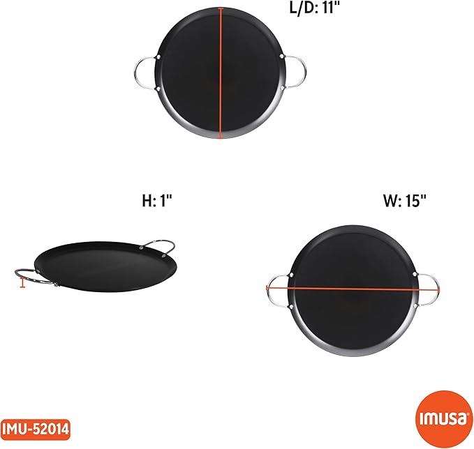 IMUSA 11in Carbon Steel Nonstick Round Comal with Metal Handles, Black