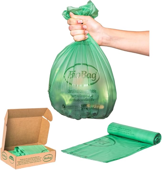 3 Gallon Compostable Food Scrap Bags by BioBag, 100 Count, BPI Certified, Meets ASTM D6400 Standards, Made in USA, Kitchen Trash Bin Liners