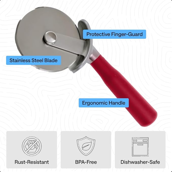 GORILLA GRIP BPA-Free Large Pizza Cutter Wheel, 9 Inch, Sharp Stainless Steel Blade, Slip Resistant Handle with Thumb Guard Protection, Slice Thick or Thin Pizzas, Pie, Pastries in Seconds, Red