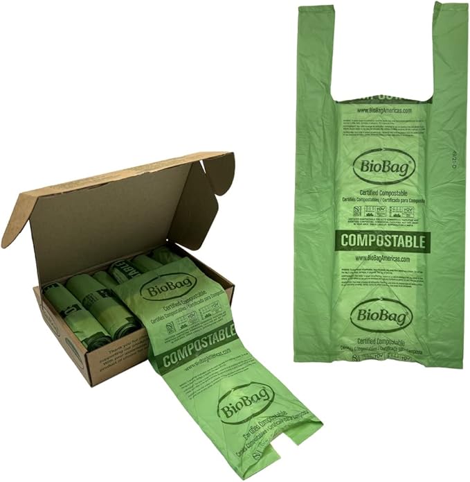 2.6 Gallon Compostable Bags with Handles by BioBag, 150 Count, BPI Certified, Meets ASTM D6400 Standards, Made in USA, Easy-Carry Kitchen Bin Liners