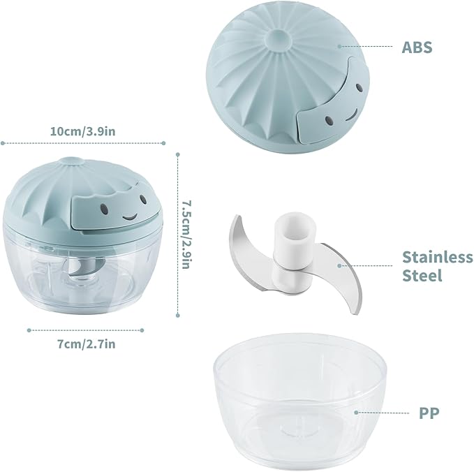 Garlic Chopper Mini Manual Hand Food Chopper for Kitchen Onion Dicer Crusher Garlic Mincer Blue 160ml