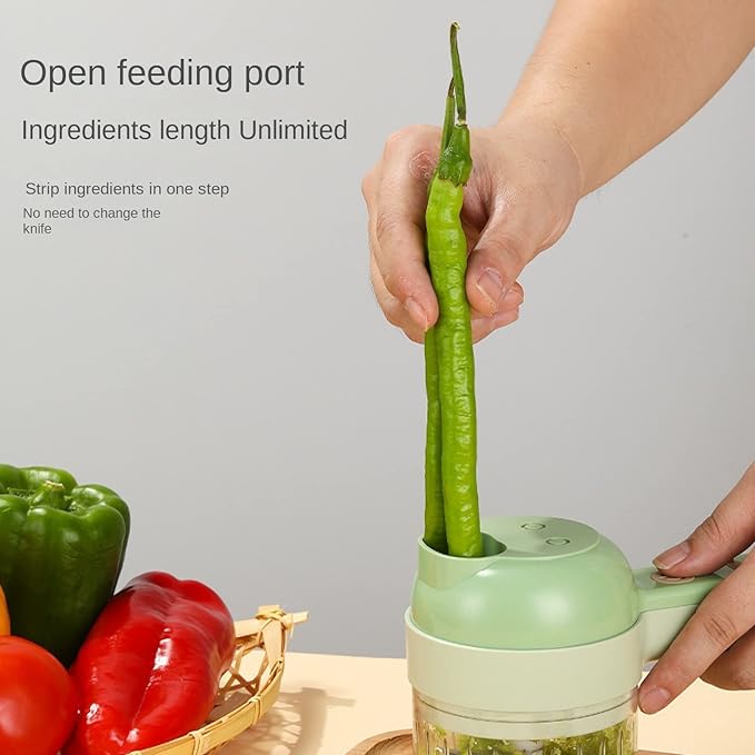 4 in 1 Handheld Electric Food Cutter Set, Kitchen Gods Wireless Food Processor for Fruits, Vegetables and Meat Green