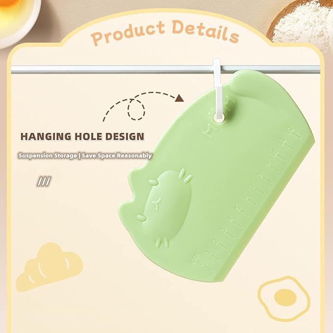 Silicone Dough Scraper with Scale Cartoon Food Grade Baking Scrapers Dough Cutters Food Scrappers for Bread Dough Baking Cake Fondant Icing Silicone Bench Scraper for Sourdough, 2 Pcs, Green & Yellow