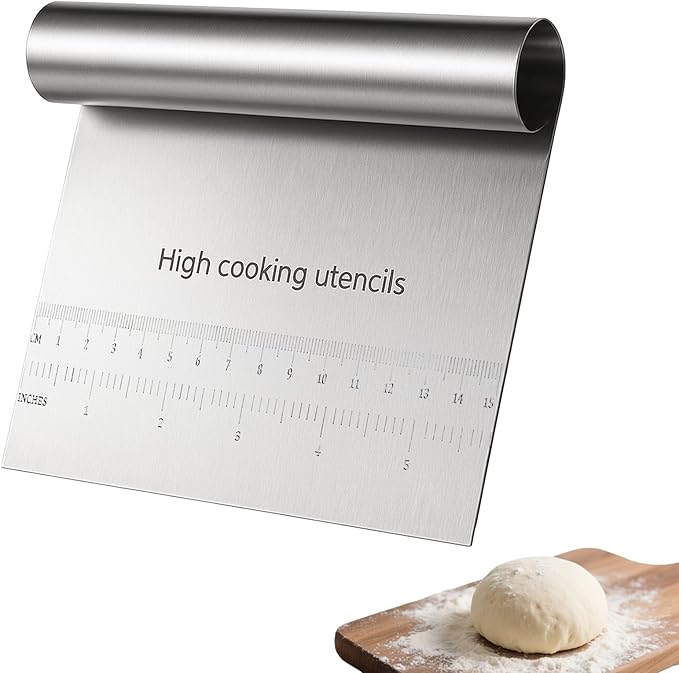 Bench Dough Scraper Cutter, Stainless Steel Pastry Cutter Kitchen Food Scraper Chopper, Metal Dough Scrapers Versatile Kitchen Tool for Butter, Baking, Bread, Cake, Pizza, and More(1Pcs)
