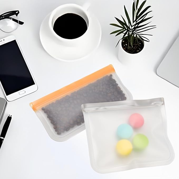 10 Pack Reusable Food Storage Bags, Leakproof Reusable Freezer Bags, 3 Sizes Silicone Food Storage Containers for Sandwich, Snack, Vegetable, Fruit or Meat (Multicolor)